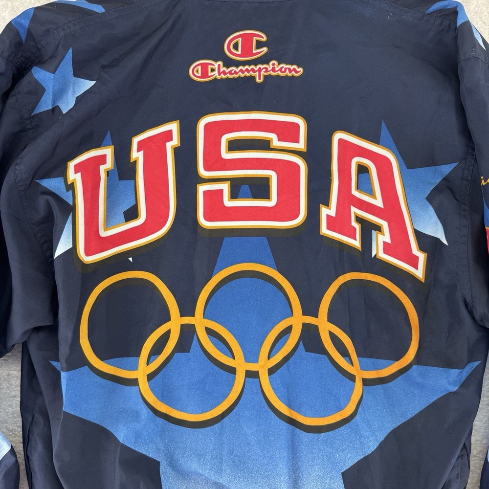 VTG Champion 1996 USA Official Olympic Team Windbreaker Jacket Large Blue - Picture 11 of 15